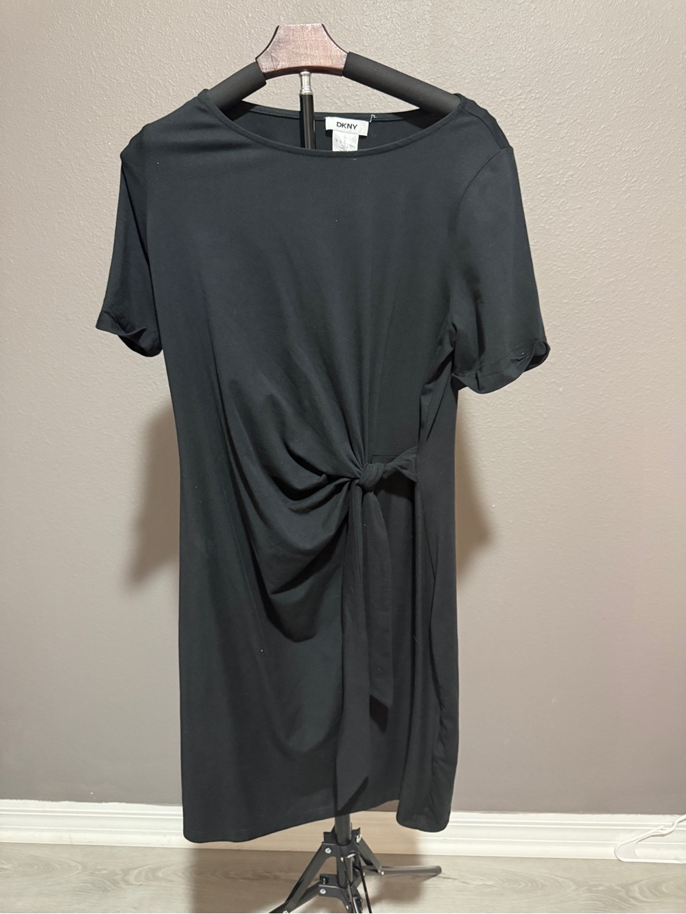 DKNY Black Short-Sleeve Side-Tie Knit Dress - Picture 2 of 4